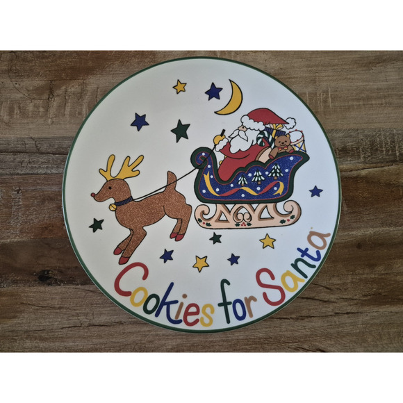 Vintage Cookies for Santa Treat Plate Rudolph Sleigh Reindeer Japan E Mark - Picture 2 of 3